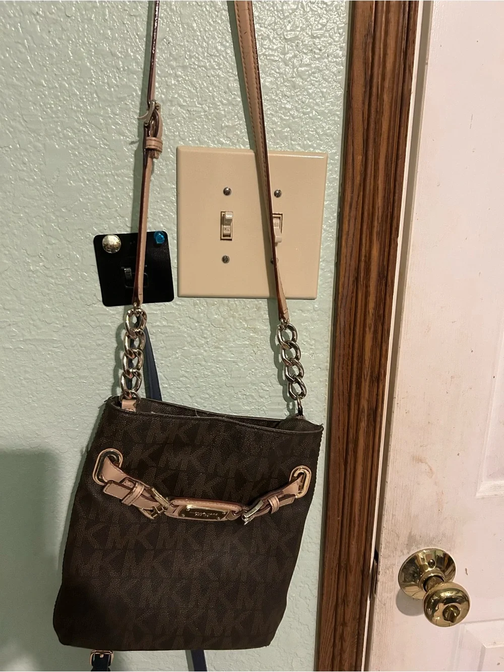 Michael Kors Brown Logo Crossbody with Gold-Tone Chain